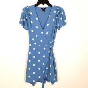 Paige Arlyn blue white polka dot print short sleeve v-neck wrap dress Sz XS Mini
